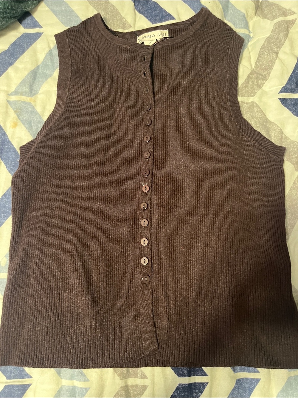 Sincerely Jules Ribbed Button-Front Tank Top in Dark Brown